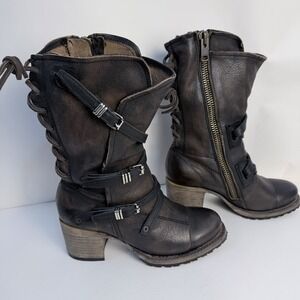 New Freebird Women's Black Cora Mid-Calf Slouchy Leather Boots US 8 Handcrafted